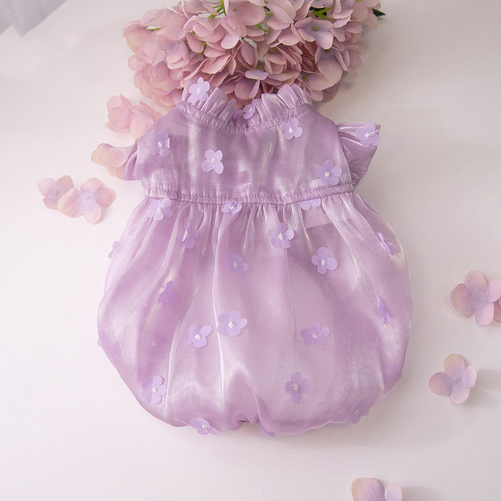 KFX-3949245 Three-Dimensional Flower Gauze Skirt for Dogs in White and Purple - Sizes 3XS to 3XL