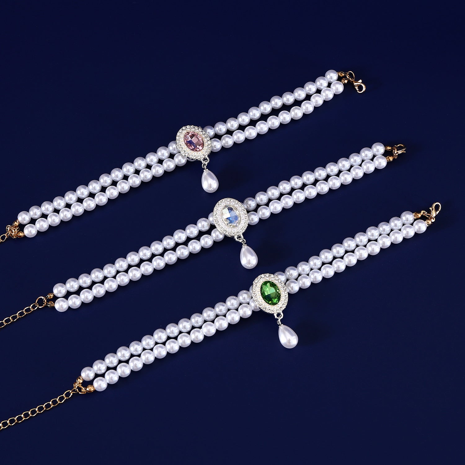 KFX-3950653 Double-layer Pearl Gem Pendant Necklace for Maltese Puppies, Princess Style Collar
