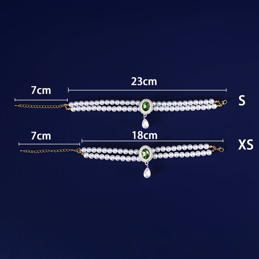 KFX-3950653 Double-layer Pearl Gem Pendant Necklace for Maltese Puppies, Princess Style Collar
