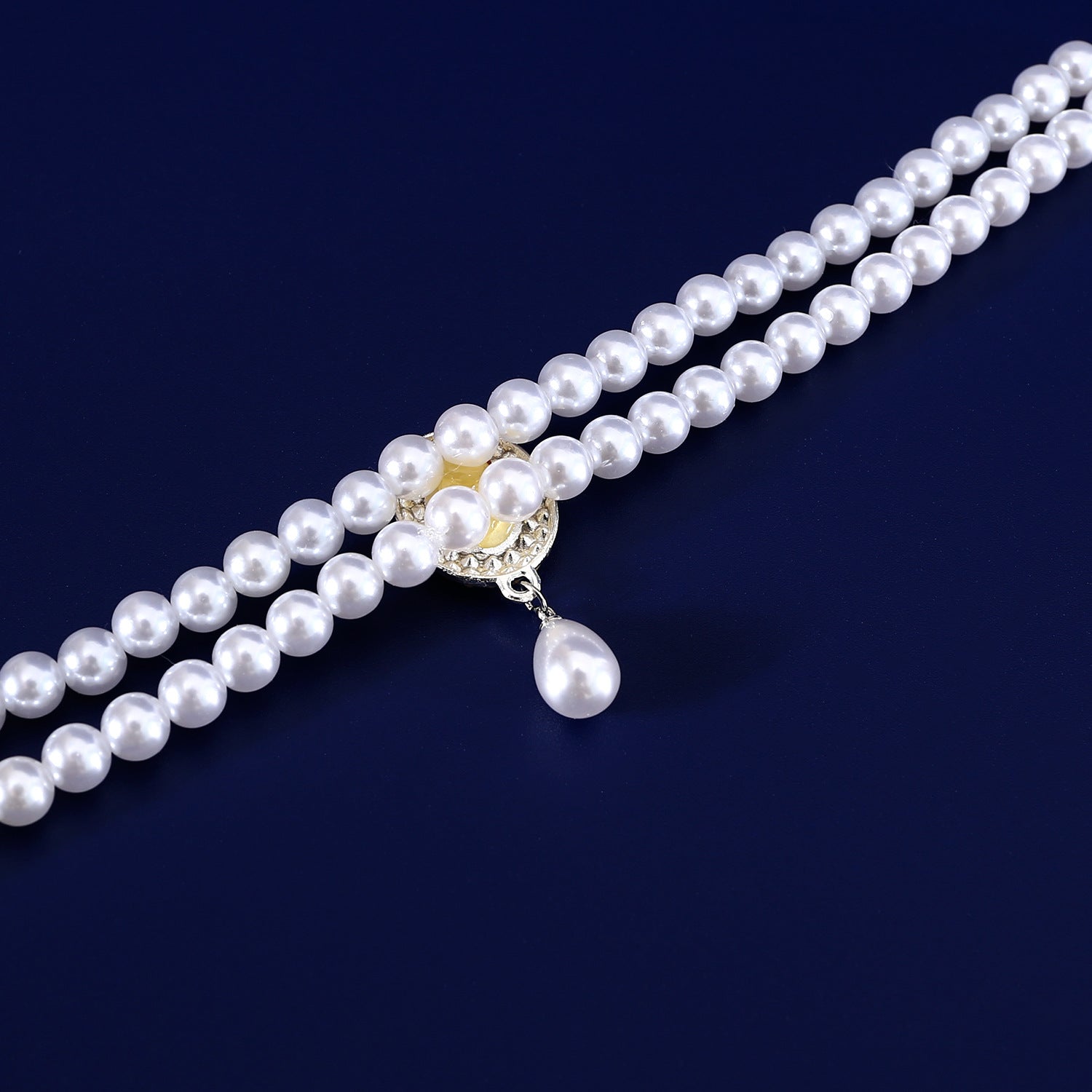 KFX-3950653 Double-layer Pearl Gem Pendant Necklace for Maltese Puppies, Princess Style Collar