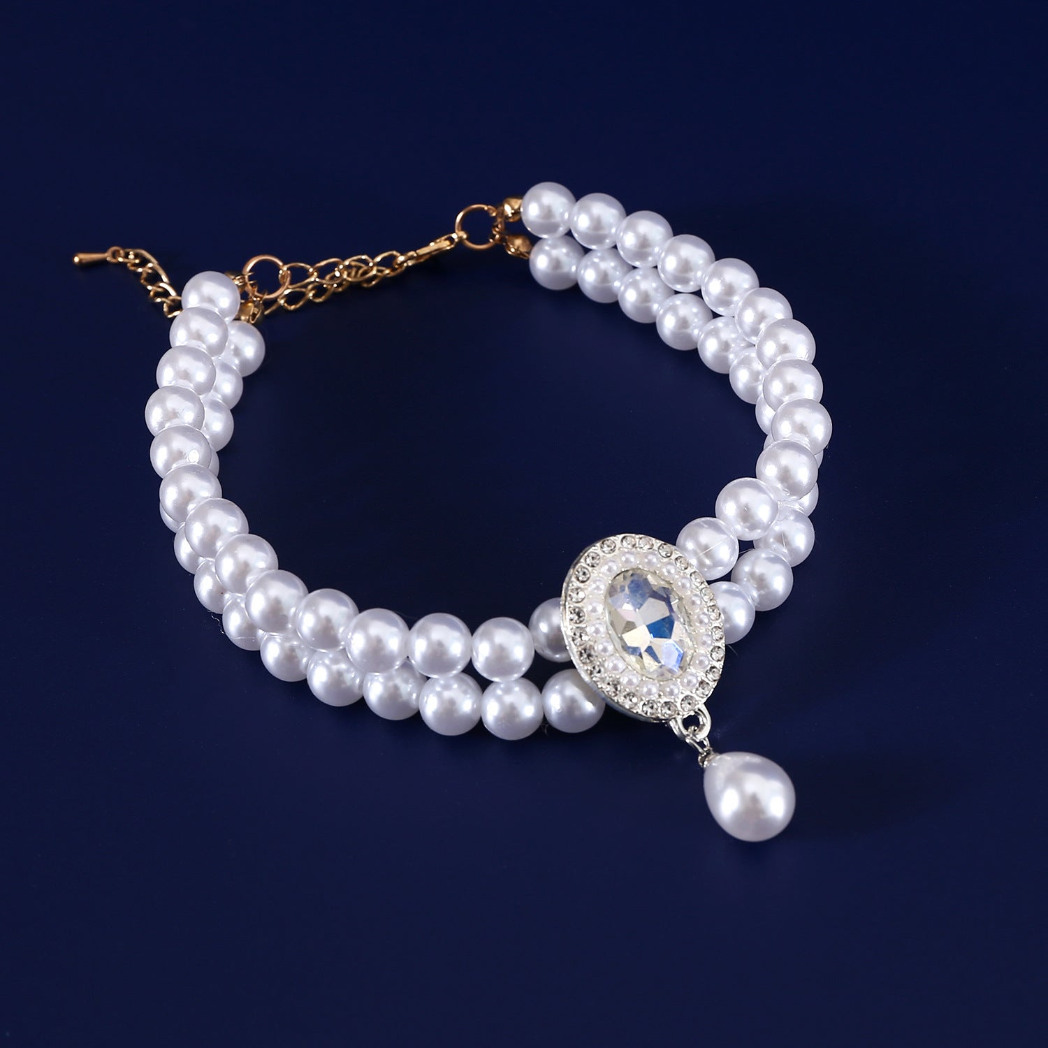 KFX-3950653 Double-layer Pearl Gem Pendant Necklace for Maltese Puppies, Princess Style Collar