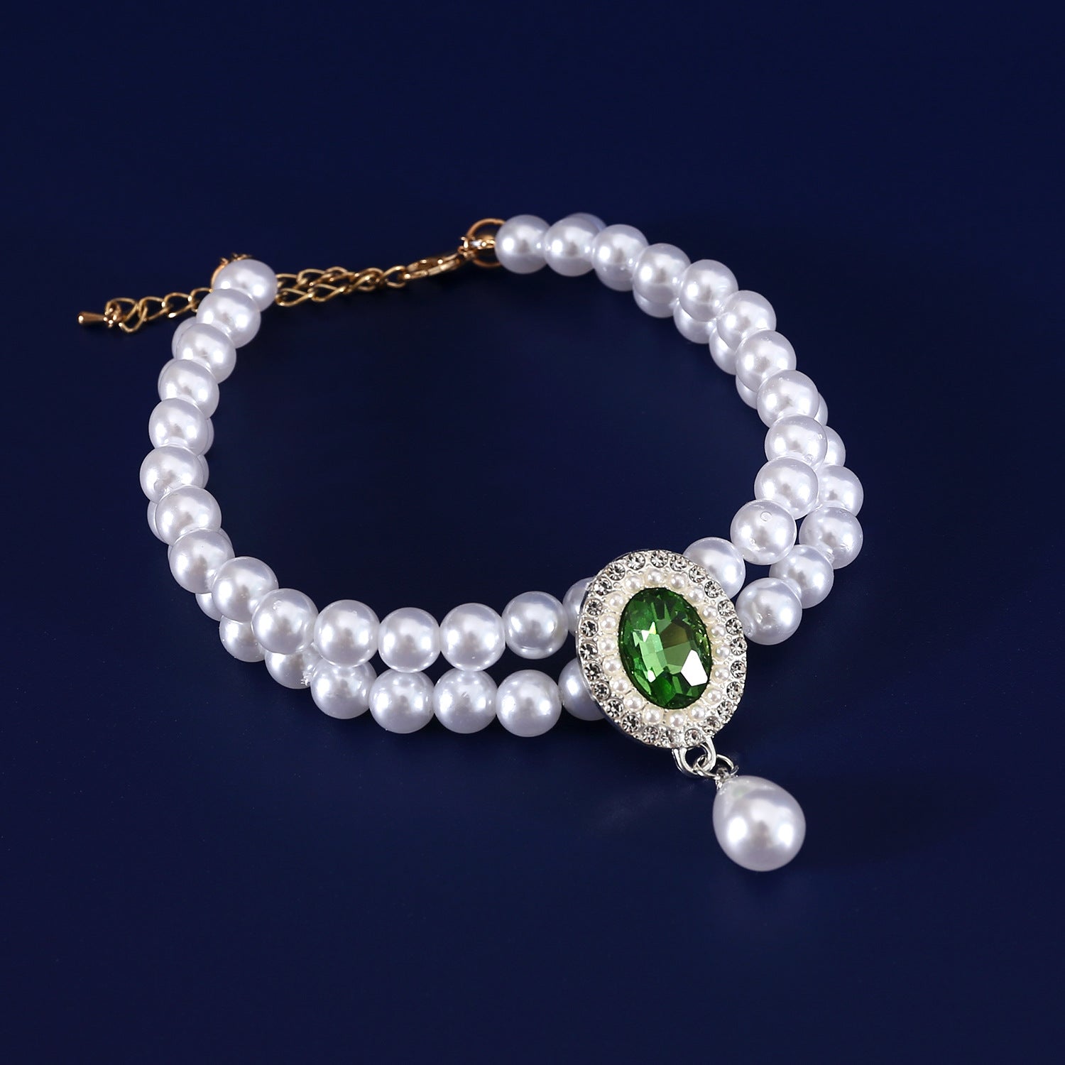KFX-3950653 Double-layer Pearl Gem Pendant Necklace for Maltese Puppies, Princess Style Collar