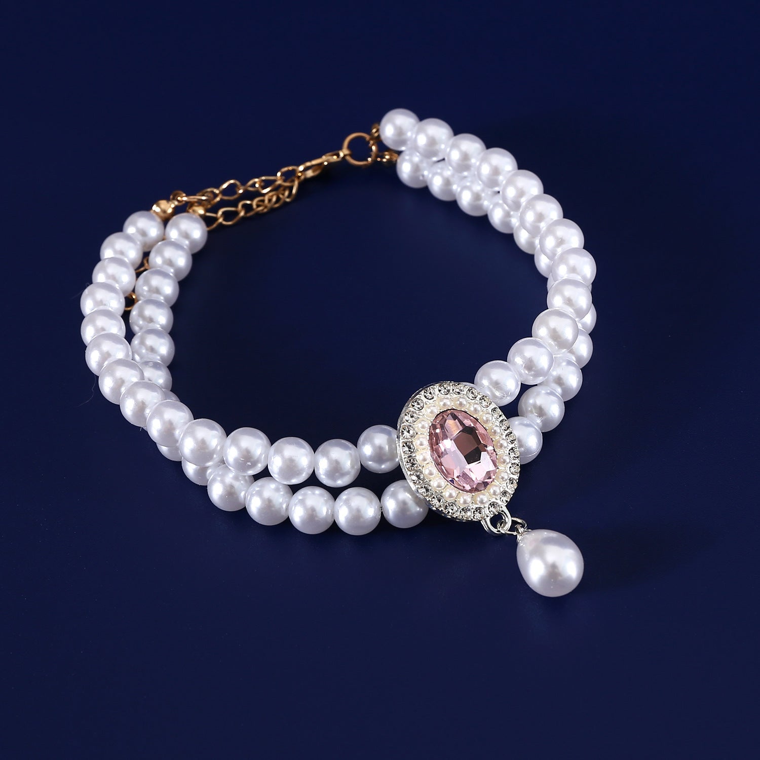 KFX-3950653 Double-layer Pearl Gem Pendant Necklace for Maltese Puppies, Princess Style Collar