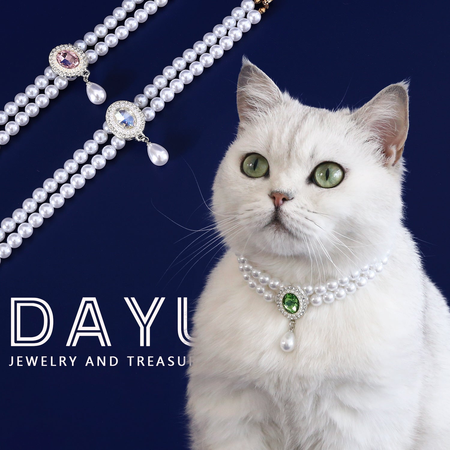 KFX-3950653 Double-layer Pearl Gem Pendant Necklace for Maltese Puppies, Princess Style Collar