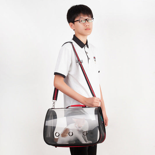 KFX-3950909 Transparent Portable Messenger Bag for Pets - Acrylic Material, Available in Red, Green, and Orange, Sizes S to L