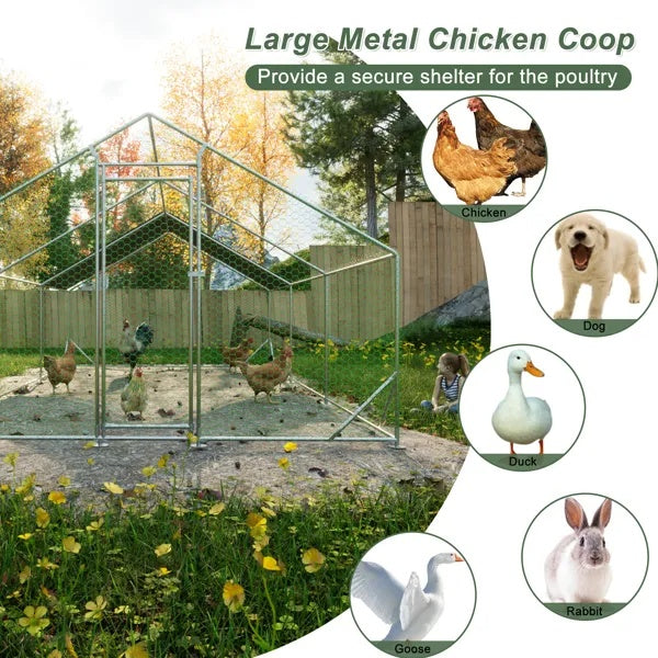 KFX-3952317 Large Walk-In Chicken Coop with Waterproof Cover – Galvanized Wire Hen Pen for Poultry, Rabbits, and Ducks (10' L x 20' W x 6.56' H)
