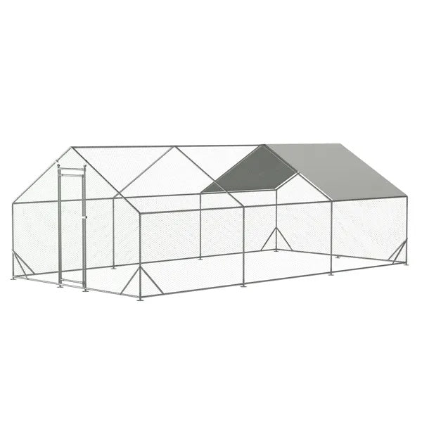 KFX-3952317 Large Walk-In Chicken Coop with Waterproof Cover – Galvanized Wire Hen Pen for Poultry, Rabbits, and Ducks (10' L x 20' W x 6.56' H)