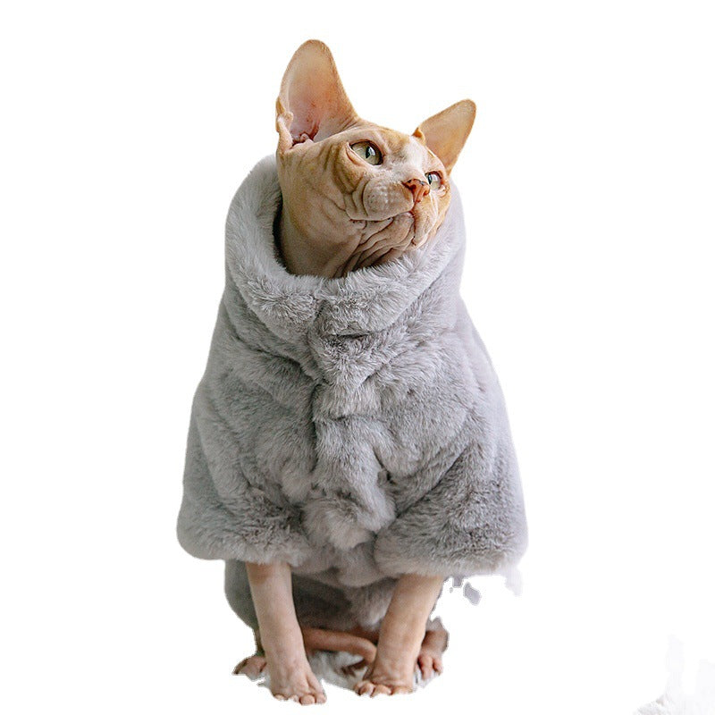 KFX-3952829 Cozy Velvet Cat Apparel for Autumn and Winter – Light Gray, White, Pink Options