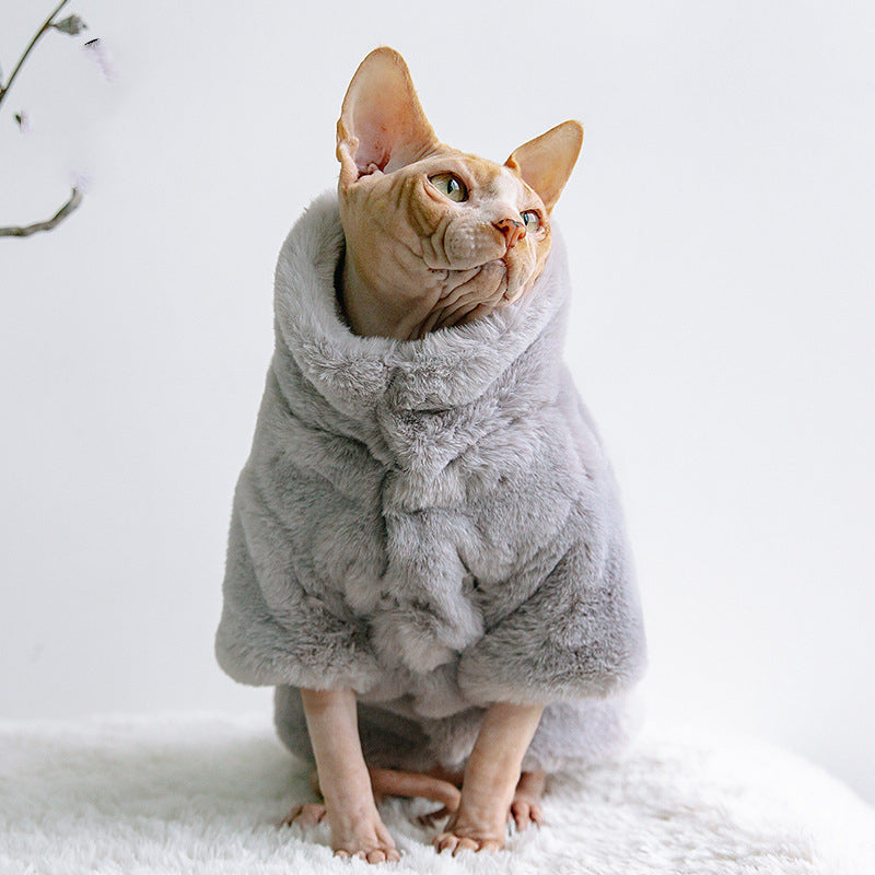 KFX-3952829 Cozy Velvet Cat Apparel for Autumn and Winter – Light Gray, White, Pink Options