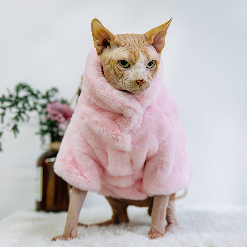 KFX-3952829 Cozy Velvet Cat Apparel for Autumn and Winter – Light Gray, White, Pink Options