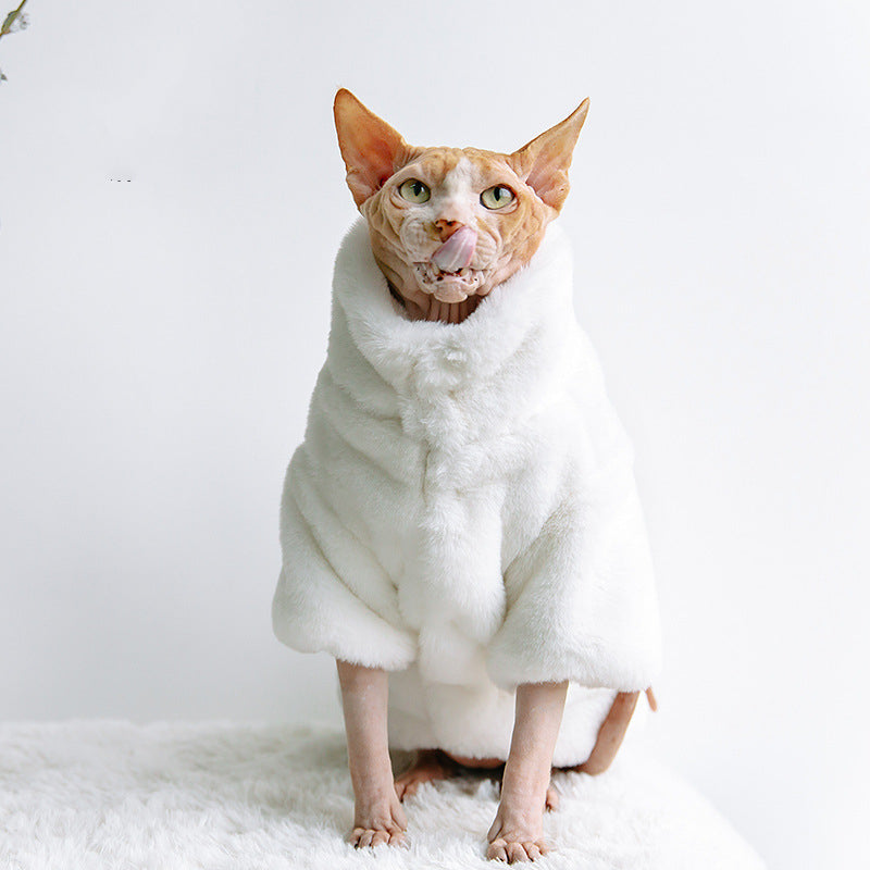 KFX-3952829 Cozy Velvet Cat Apparel for Autumn and Winter – Light Gray, White, Pink Options