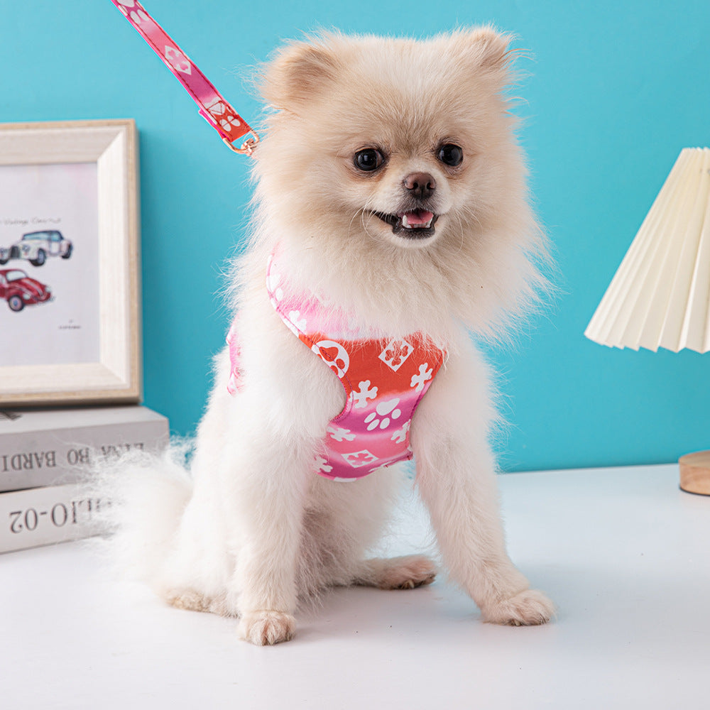KFX-3953725 Fashionable Pet Harness with Traction Rope - Available in Red, Blue, Pink