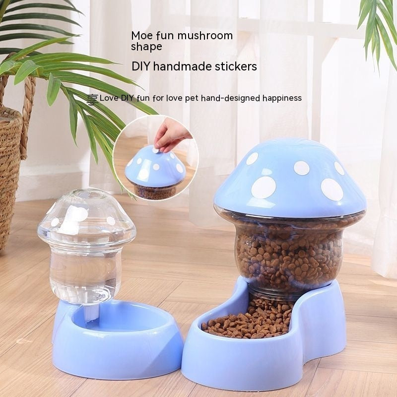 KFX-3954621 Mushroom Shaped Automatic Pet Feeder & Water Bowl for Cats and Dogs, 1.8L Grain, 500ML Water