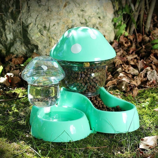 KFX-3954621 Mushroom Shaped Automatic Pet Feeder & Water Bowl for Cats and Dogs, 1.8L Grain, 500ML Water