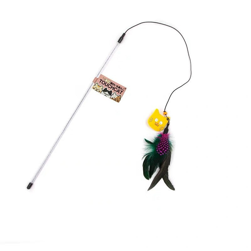 KFX-3955261 Cat Feather Teaser Stick with Colorful Stripes and Patterns for Playful Kittens