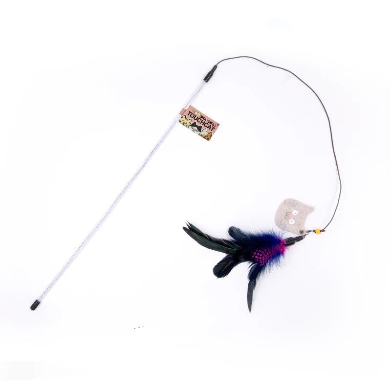 KFX-3955261 Cat Feather Teaser Stick with Colorful Stripes and Patterns for Playful Kittens