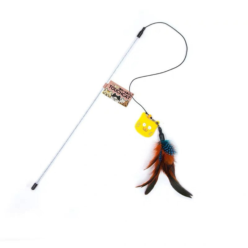 KFX-3955261 Cat Feather Teaser Stick with Colorful Stripes and Patterns for Playful Kittens