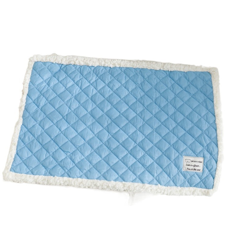 KFX-3956285 Warm Terry Pet Blanket for Cats - Quilted Cushion in Blue, Pink, Yellow, and Gray - Sizes M, L, XL