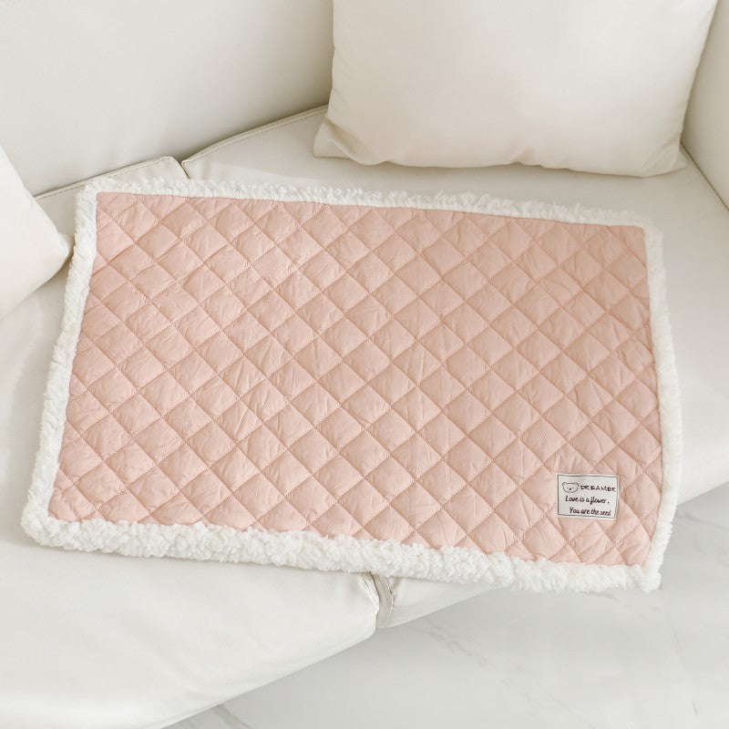 KFX-3956285 Warm Terry Pet Blanket for Cats - Quilted Cushion in Blue, Pink, Yellow, and Gray - Sizes M, L, XL