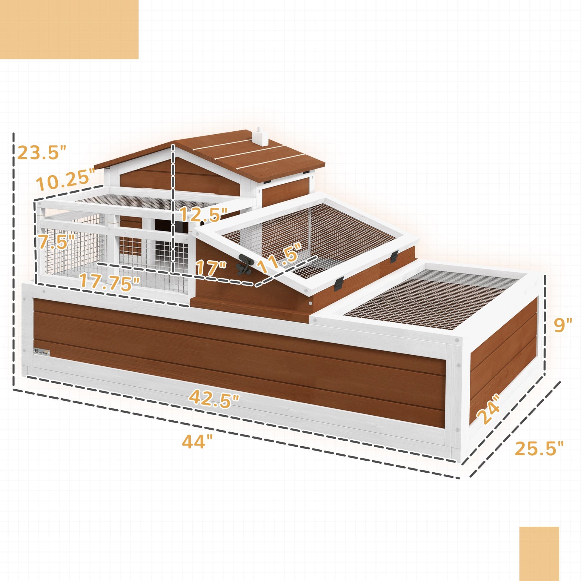 KFX-3958077 Three-Story Tortoise Habitat with Balcony, 44" x 25.5" x 25", Coffee Finish