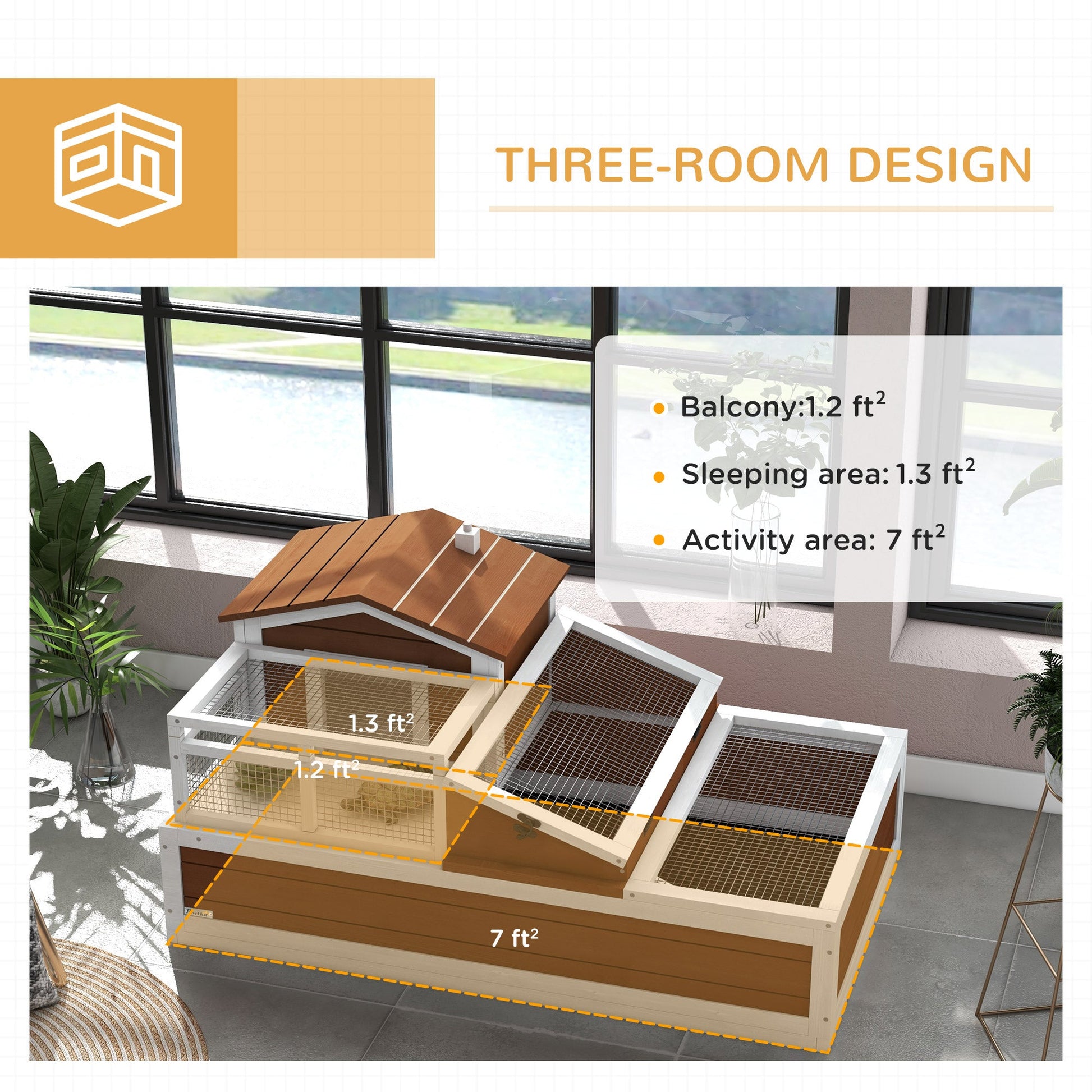 KFX-3958077 Three-Story Tortoise Habitat with Balcony, 44" x 25.5" x 25", Coffee Finish