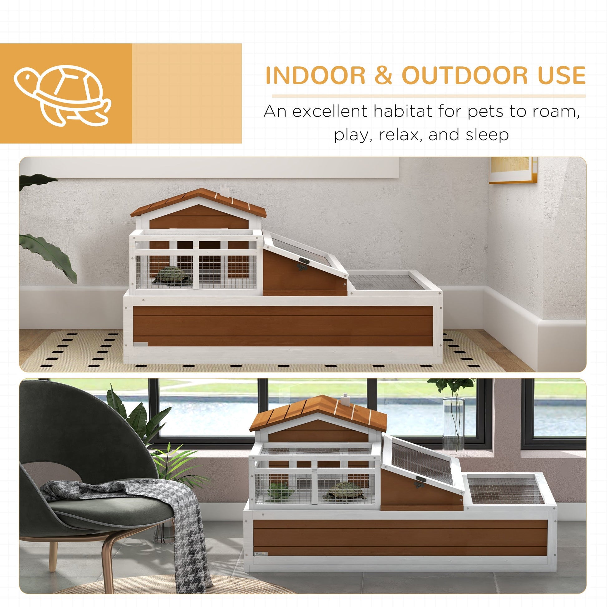 KFX-3958077 Three-Story Tortoise Habitat with Balcony, 44" x 25.5" x 25", Coffee Finish