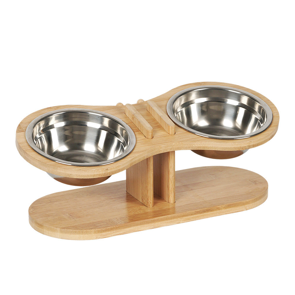 KFX-3958205 Adjustable Bamboo Pet Feeding Stand with Tilted Bowl