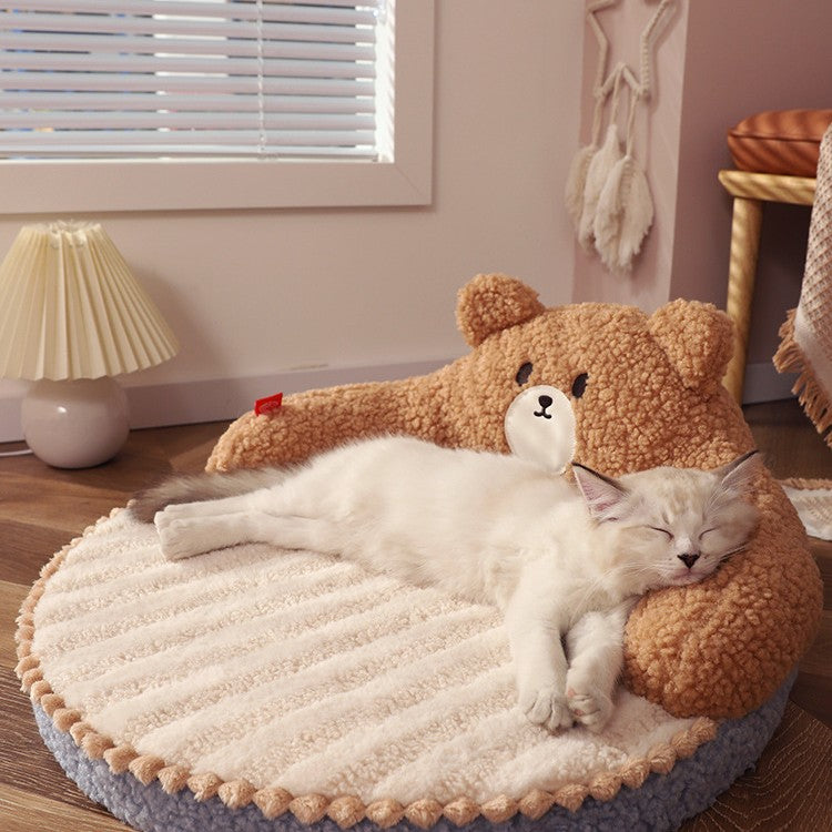 KFX-3958461 Cozy Bear-Shaped Cat Nest Pet Bed for All Seasons, High Back Design