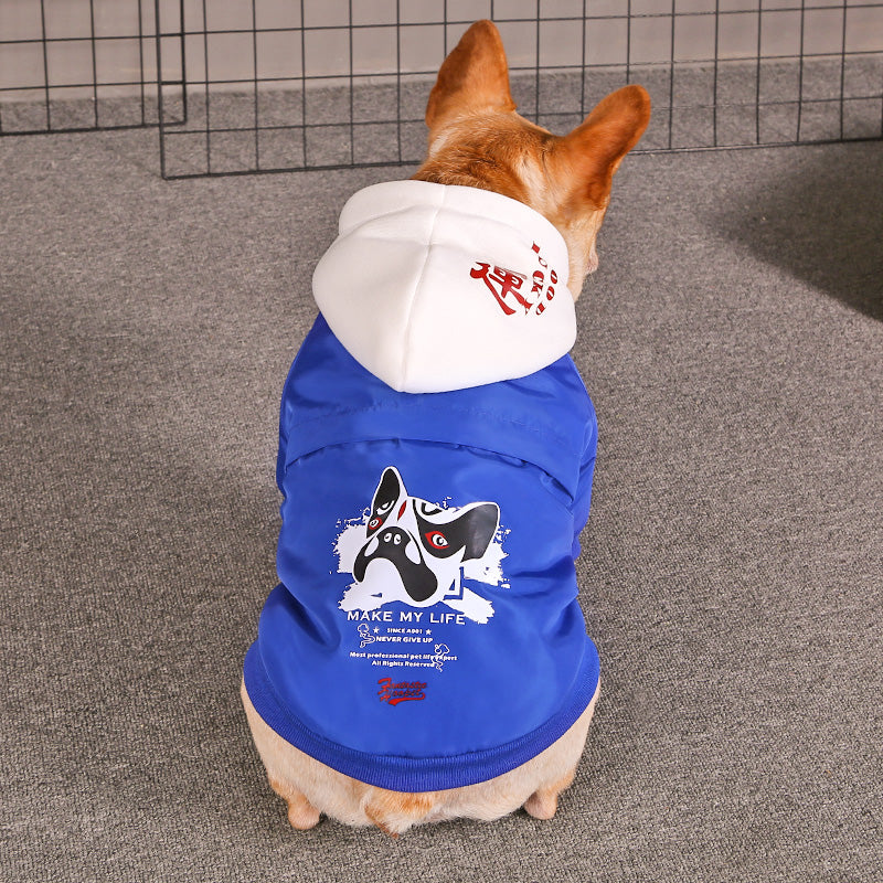 KFX-3958845 Casual Cotton-Padded Clothing for Medium Size Corgis in Military Green, Military Red, and Blue White