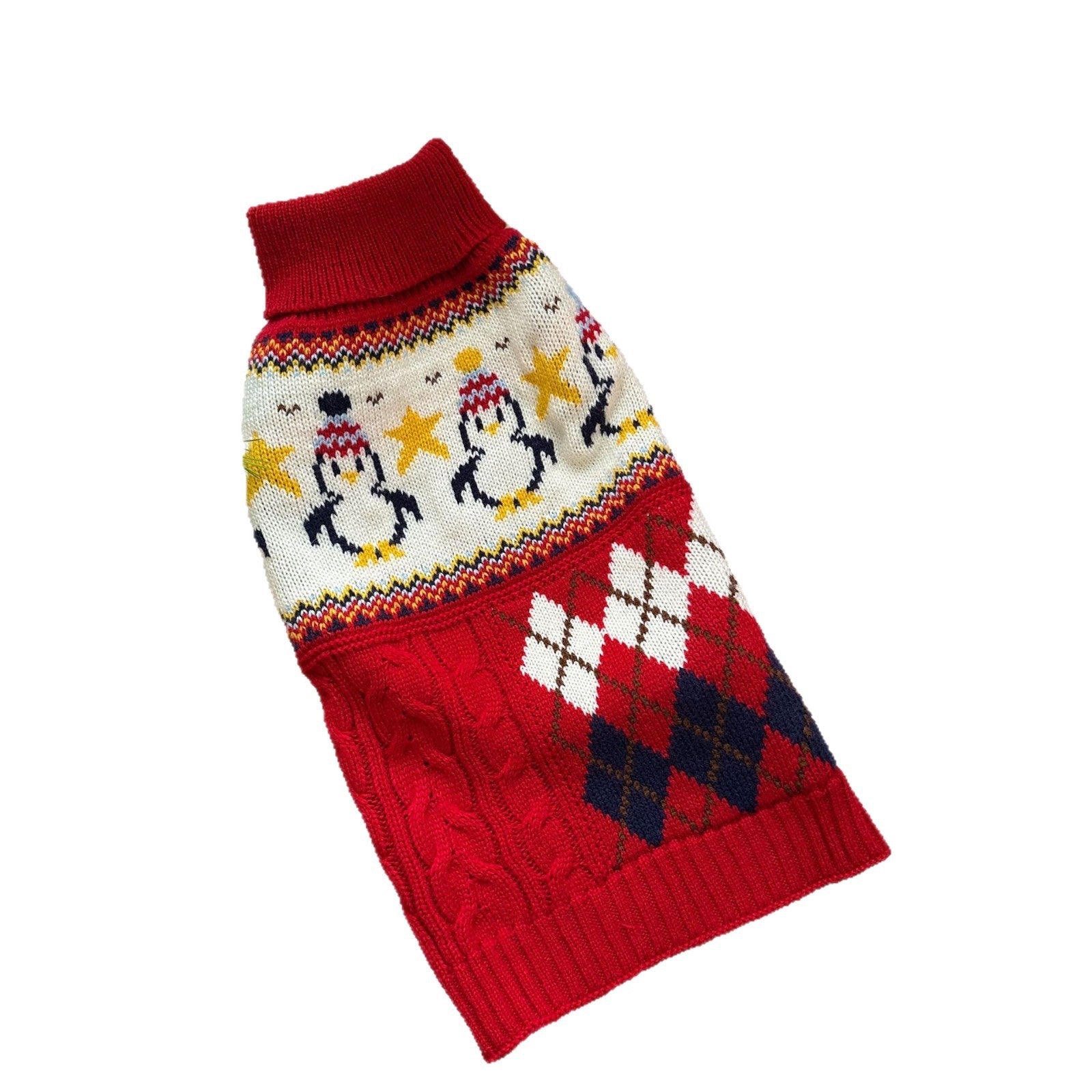KFX-3959997 Festive Red Penguin & Navy Elk Dog and Cat Sweaters - Casual Polyester Pet Clothing in Sizes XS to XXL