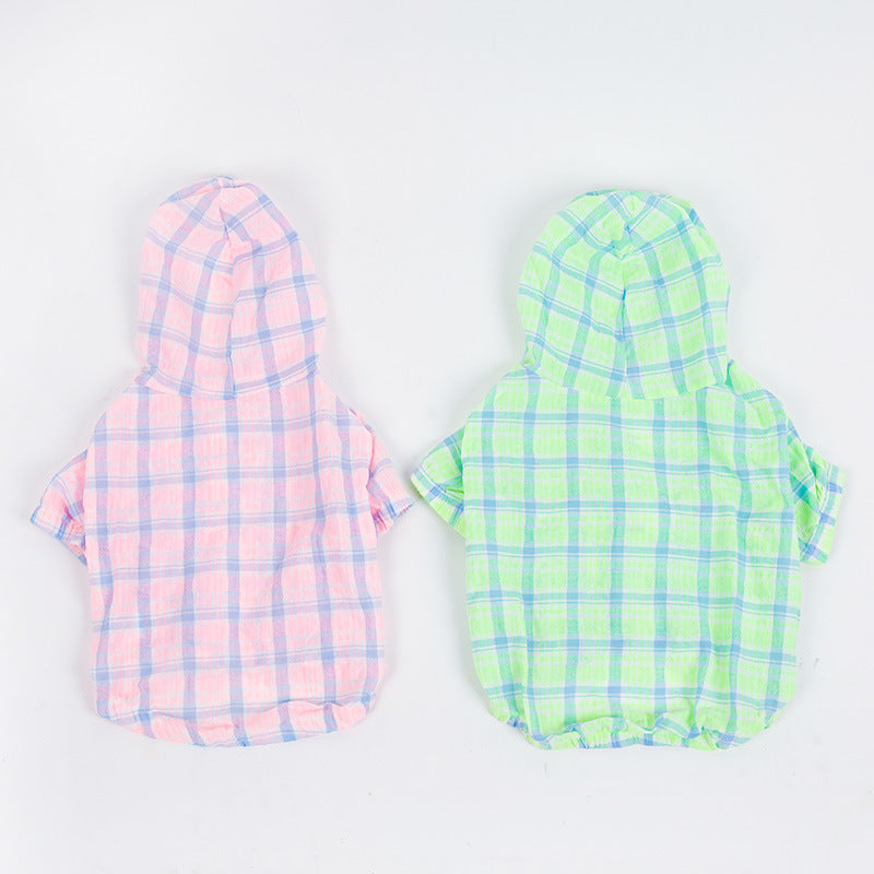 KFX-3960765 Plaid Teddy Schnauzer Jacket - Cotton Two-Legged Clothing in Green and Pink, Sizes M to 3XL