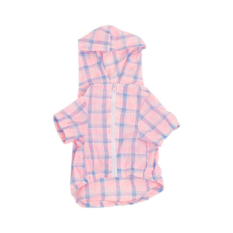 KFX-3960765 Plaid Teddy Schnauzer Jacket - Cotton Two-Legged Clothing in Green and Pink, Sizes M to 3XL