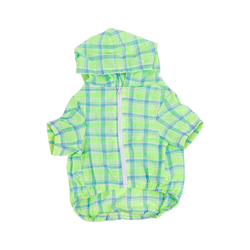 KFX-3960765 Plaid Teddy Schnauzer Jacket - Cotton Two-Legged Clothing in Green and Pink, Sizes M to 3XL