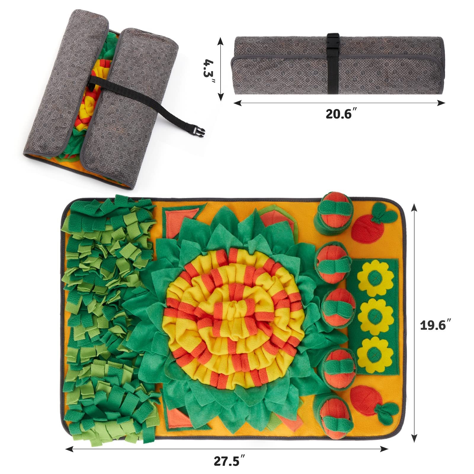 KFX-3961021 Dog Training Smell Mat - Foraging Blanket for Interactive Feeding, 70x50cm, Polar Fleece, Orange Green