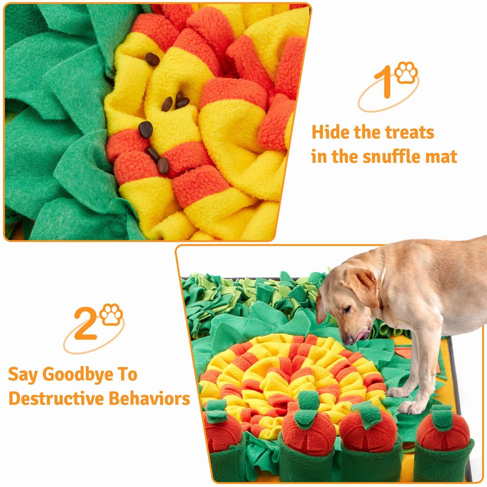 KFX-3961021 Dog Training Smell Mat - Foraging Blanket for Interactive Feeding, 70x50cm, Polar Fleece, Orange Green