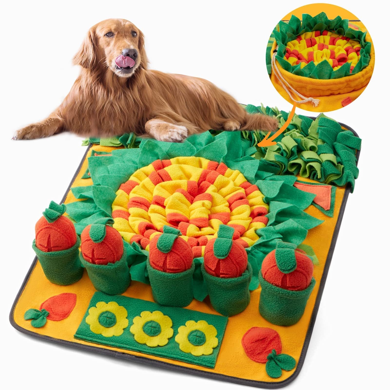 KFX-3961021 Dog Training Smell Mat - Foraging Blanket for Interactive Feeding, 70x50cm, Polar Fleece, Orange Green