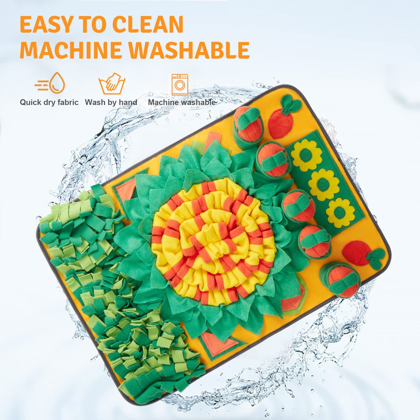 KFX-3961021 Dog Training Smell Mat - Foraging Blanket for Interactive Feeding, 70x50cm, Polar Fleece, Orange Green