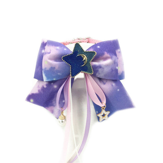 KFX-3962173 Colorful Starry Sky Bowknot Pet Collar with Lace for Cats and Dogs in Various Sizes