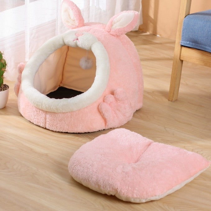 KFX-3963453 Cozy Semi-Closed Pink Screaming Rabbit Cat House for Autumn and Winter - Various Sizes Available