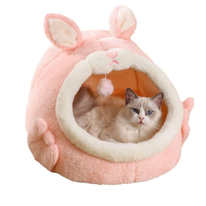 KFX-3963453 Cozy Semi-Closed Pink Screaming Rabbit Cat House for Autumn and Winter - Various Sizes Available