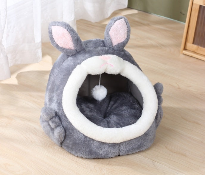 KFX-3963453 Cozy Semi-Closed Pink Screaming Rabbit Cat House for Autumn and Winter - Various Sizes Available