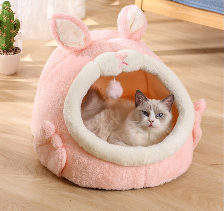 KFX-3963453 Cozy Semi-Closed Pink Screaming Rabbit Cat House for Autumn and Winter - Various Sizes Available