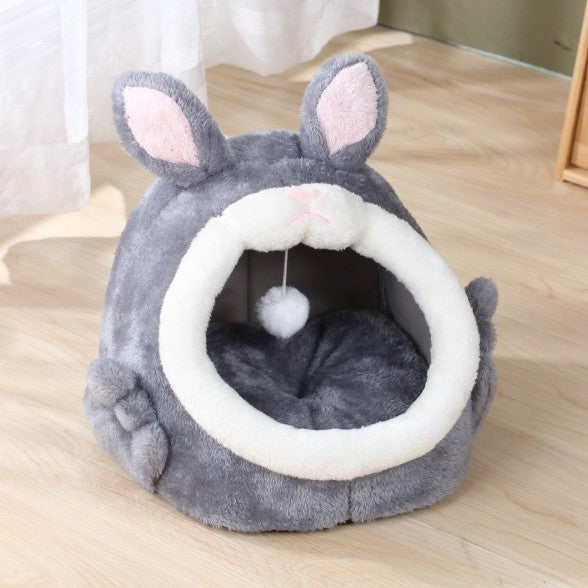 KFX-3963453 Cozy Semi-Closed Pink Screaming Rabbit Cat House for Autumn and Winter - Various Sizes Available