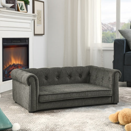 KFX-3964221 Elegant Raised Pet Sofa Bed for Medium and Large Dogs in Dark Gray, Durable and Comfortable Design
