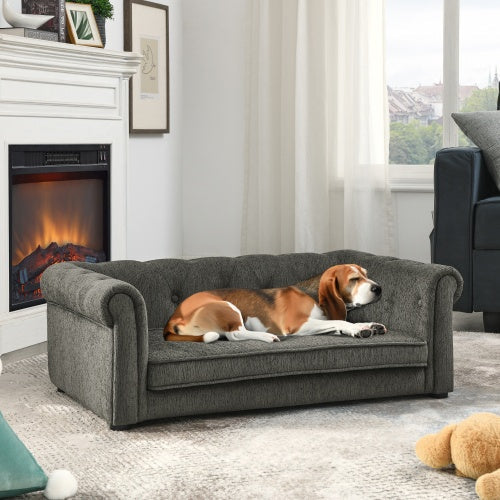 KFX-3964221 Elegant Raised Pet Sofa Bed for Medium and Large Dogs in Dark Gray, Durable and Comfortable Design
