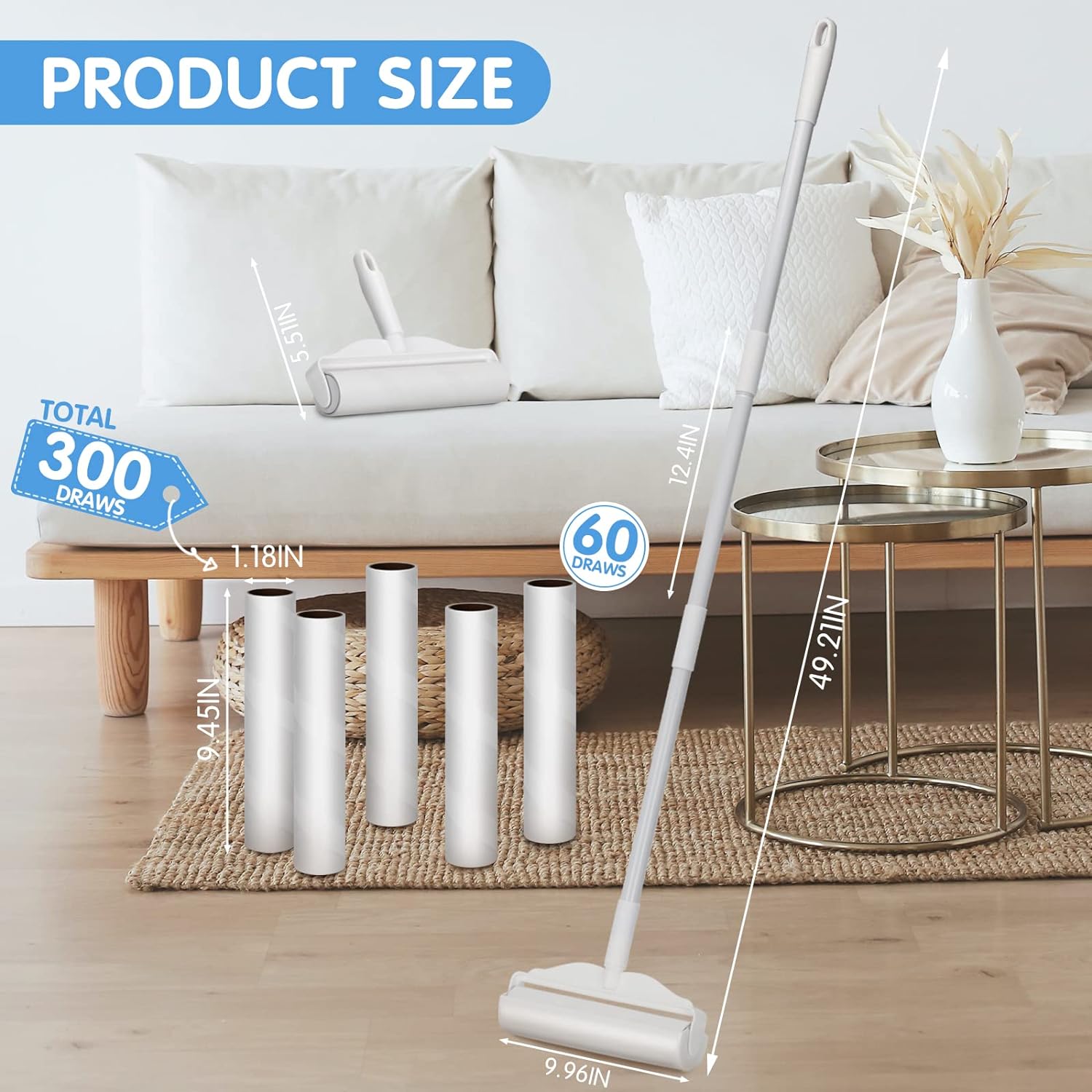KFX-3967421 Super Wide Lint Roller with Retractable 4ft Handle for Efficient Pet Hair Removal