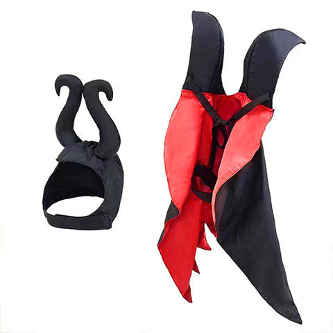 KFX-3967549 Red and Purple Pointed Devil Cloak with Hat for Pets – Free Size Polyester Halloween Costume
