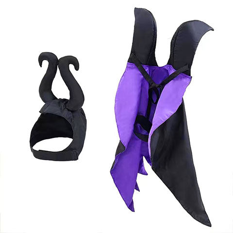 KFX-3967549 Red and Purple Pointed Devil Cloak with Hat for Pets – Free Size Polyester Halloween Costume