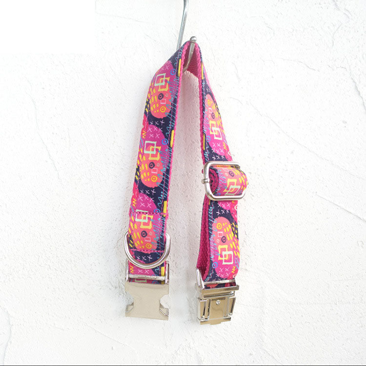 KFX-3967933 Pink Graffiti Dog Collar with Engraved Alloy Buckle – Durable Polyester Material, Multiple Sizes Available