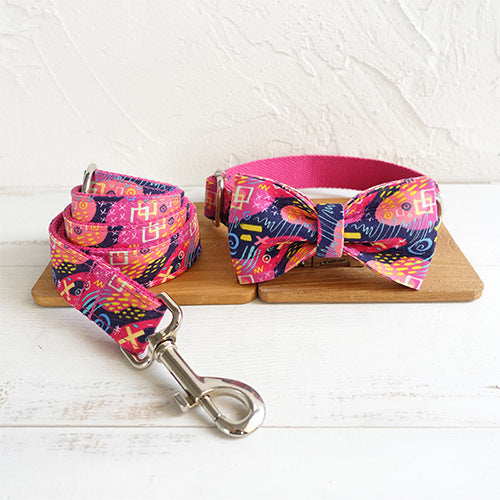 KFX-3967933 Pink Graffiti Dog Collar with Engraved Alloy Buckle – Durable Polyester Material, Multiple Sizes Available